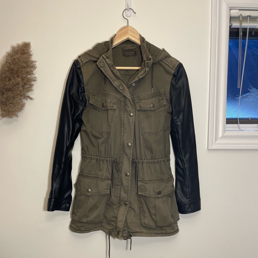 Aritzia Talula Combat Army Jacket with Faux Leather Sleeves